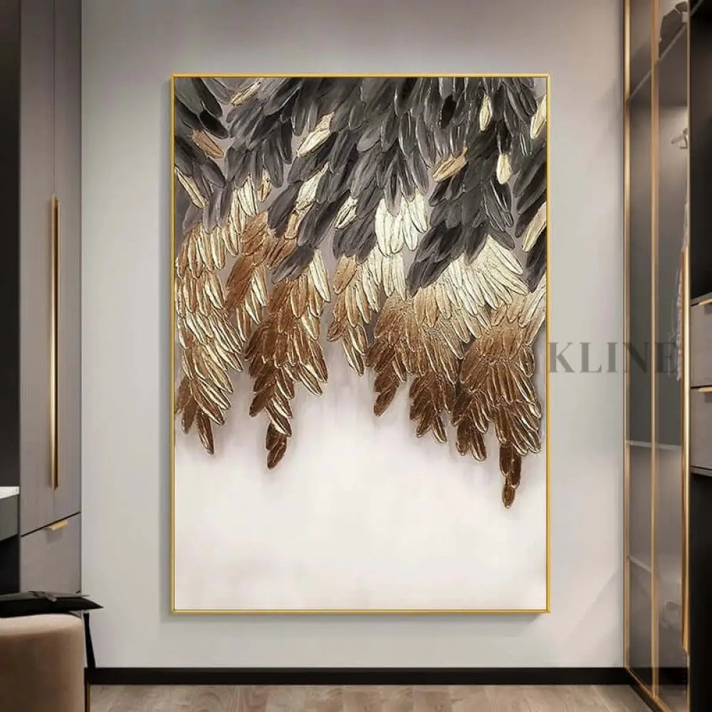 Golden Elegance - Hand Painting لوحات فنية ولوحات جدارية عمودية