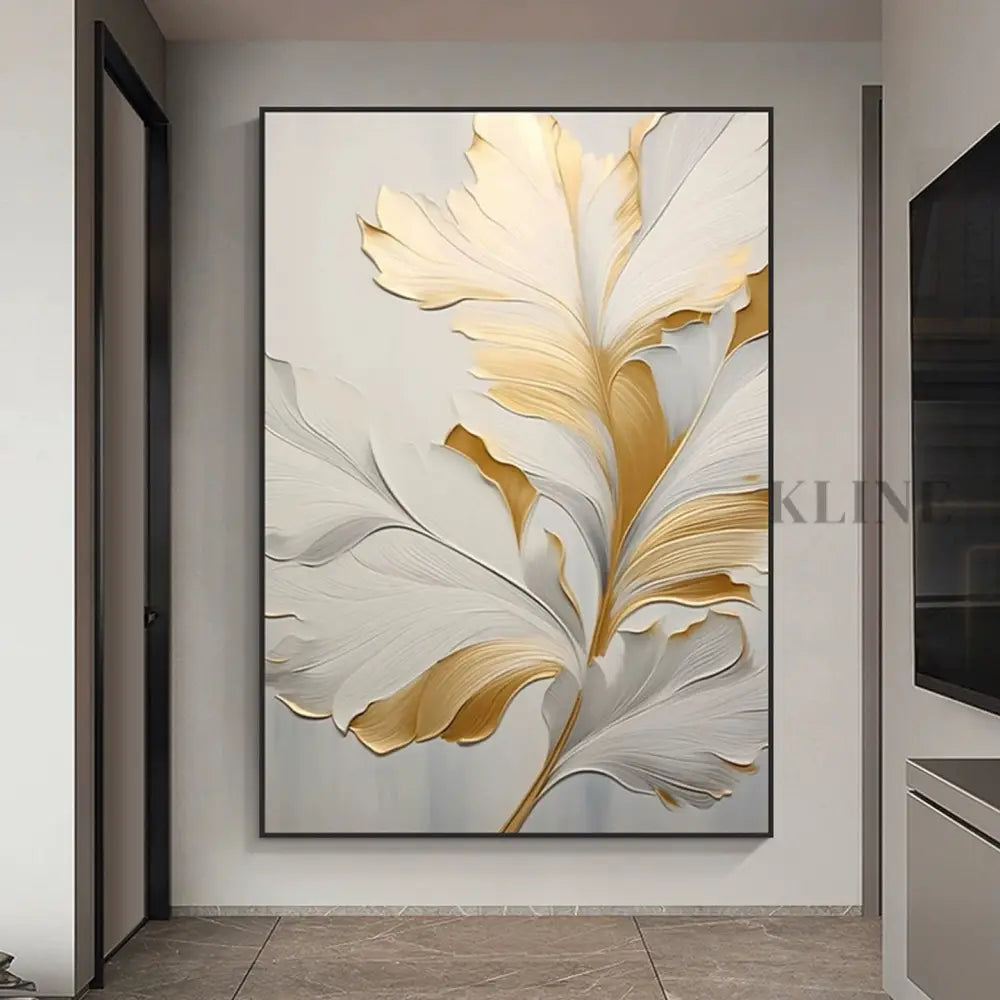 Golden Floral 2 - Hand Painting Arte della parete strutturata