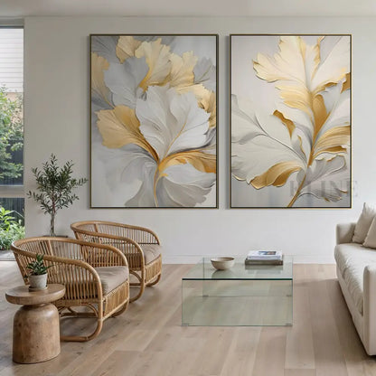 Golden Floral Diptych - Hand Painting