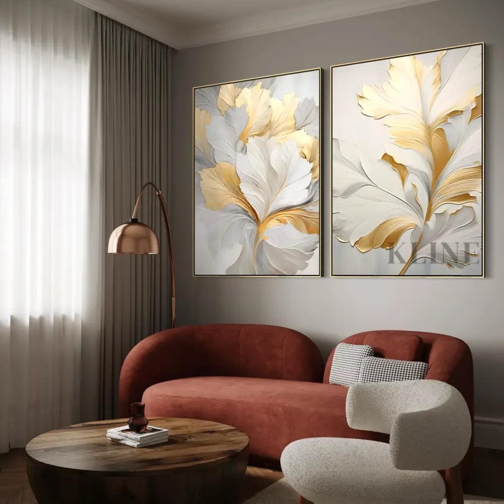 Golden Floral Diptych - Hand Painting 