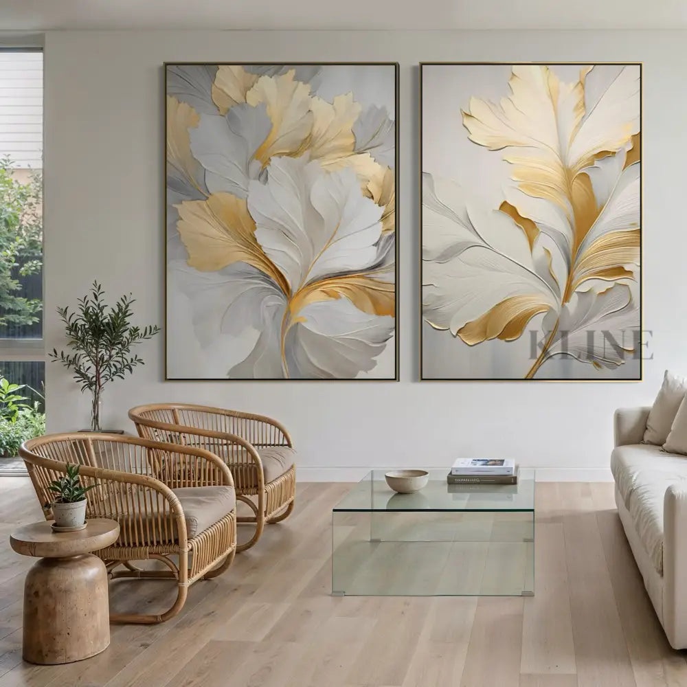 Golden Floral Diptych - Hand Painting