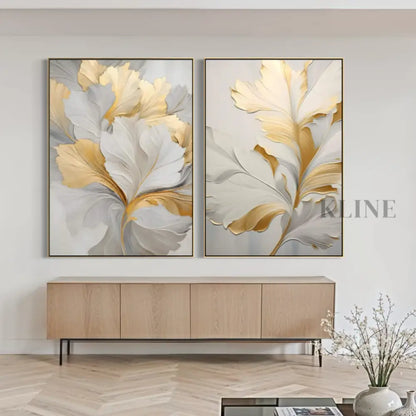 Golden Floral Diptych - Hand Painting