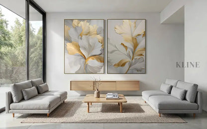 Golden Floral Diptych - Hand Painting