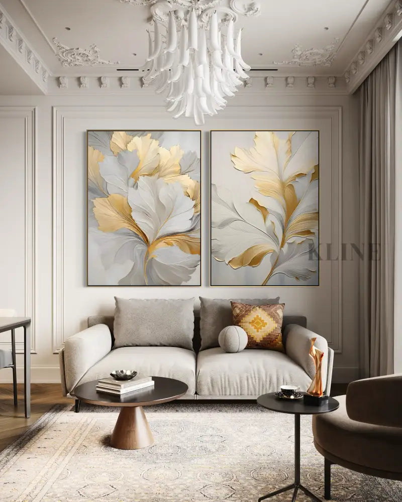 Golden Floral Diptych - Hand Painting