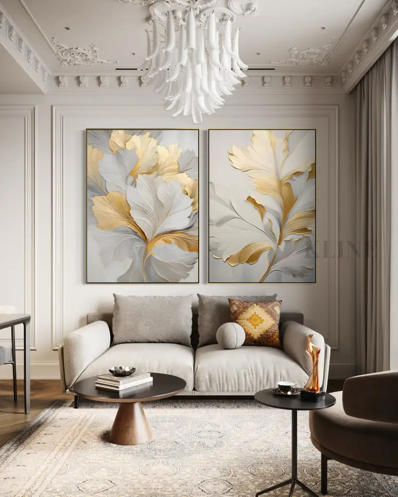 Golden Floral Diptych - Hand Painting