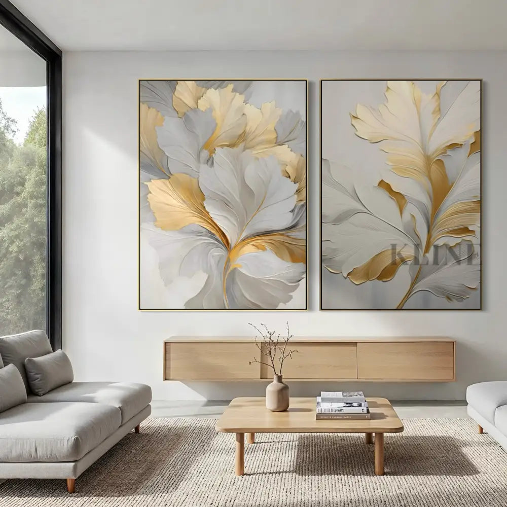 Golden Floral Diptych - Hand Painting