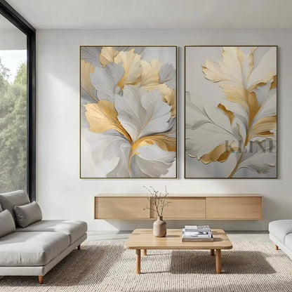 Golden Floral Diptych - Hand Painting