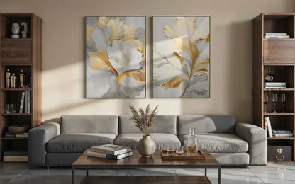 Golden Floral Diptych - Hand Painting