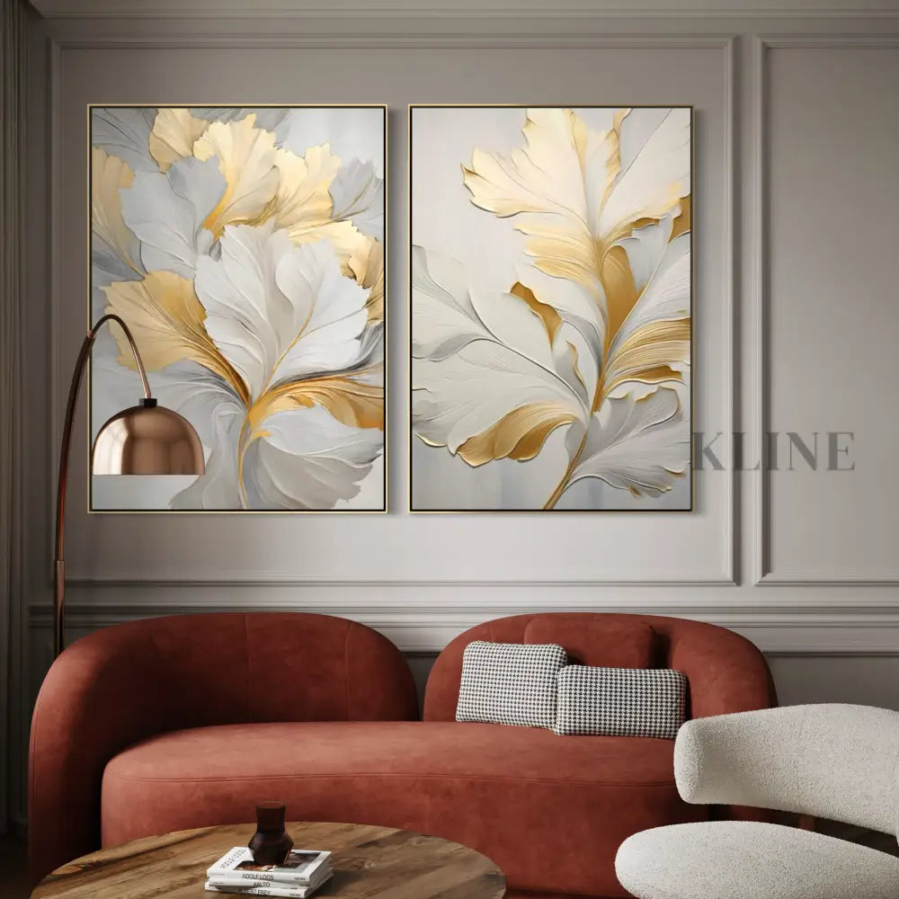 Golden Floral Diptych - Hand Painting