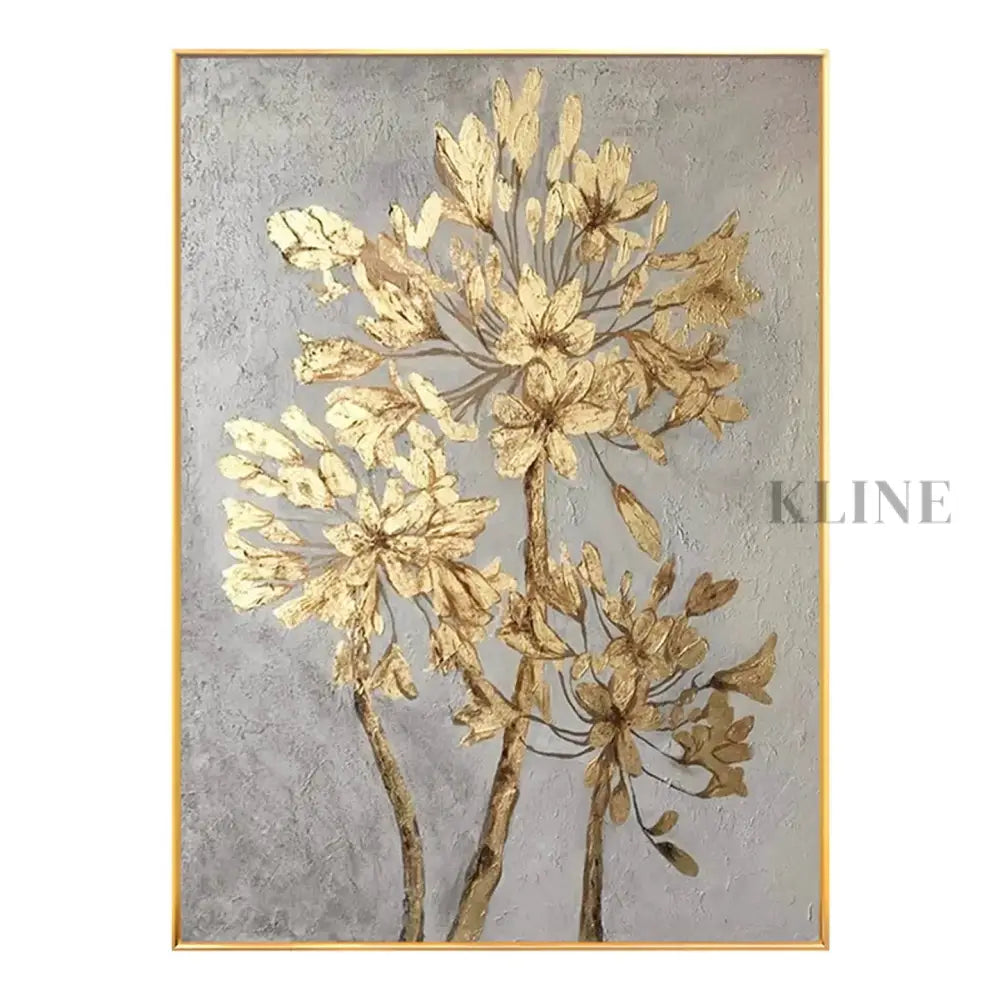 Golden Floral Study - Hand Painting لوحات فنية ولوحات جدارية عمودية