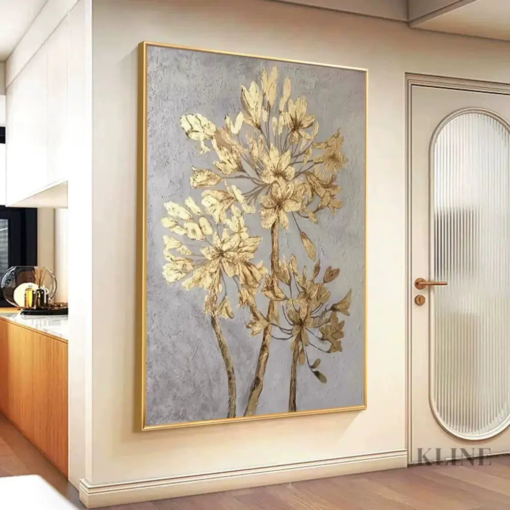 Golden Floral Study - Hand Painting Original Paintings for Sale