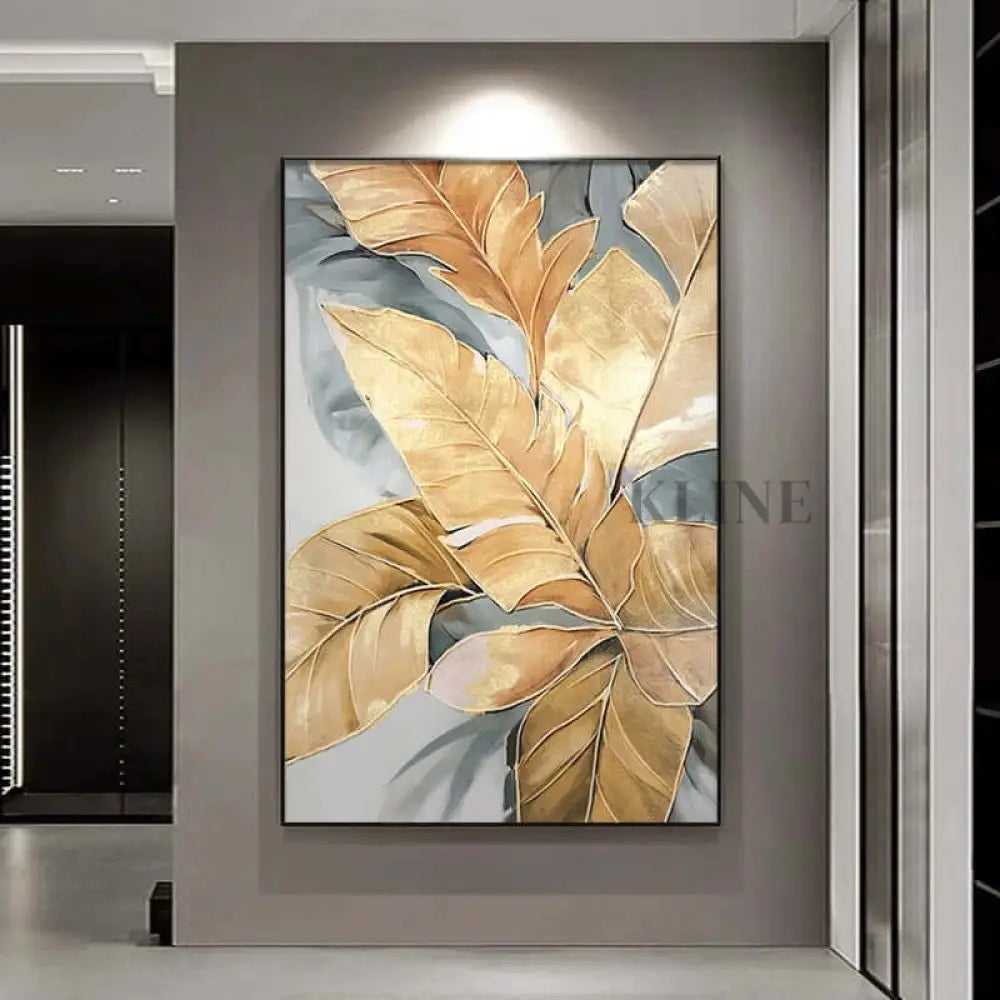 Golden Leaf - Hand Painting ダイニングルームのウォールアート