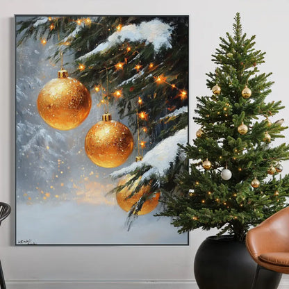 Golden Ornaments in Snow - Hand Painting
