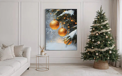 Golden Ornaments in Snow - Hand Painting
