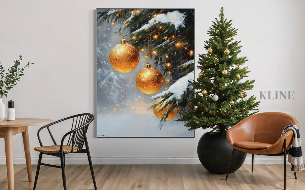 Golden Ornaments in Snow - Hand Painting