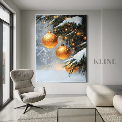 Golden Ornaments in Snow - Hand Painting