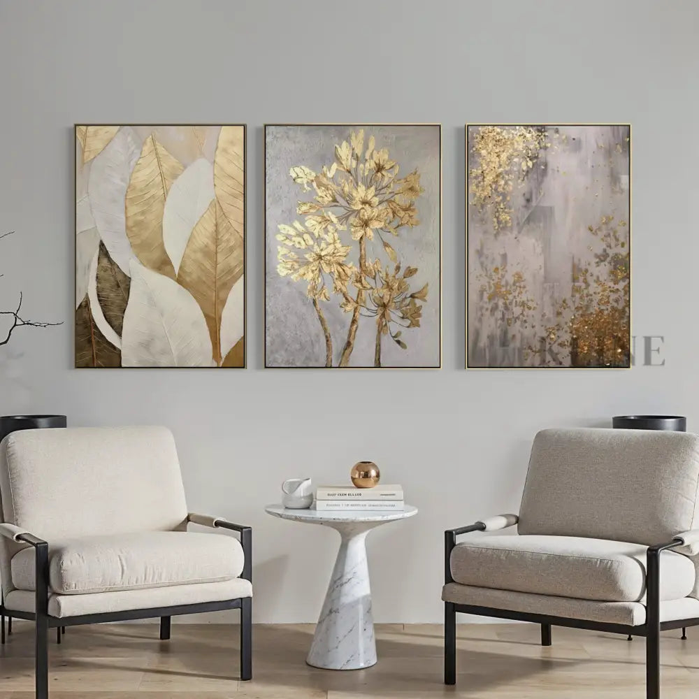 Golden Scatter Set Triptych - Hand Painting 