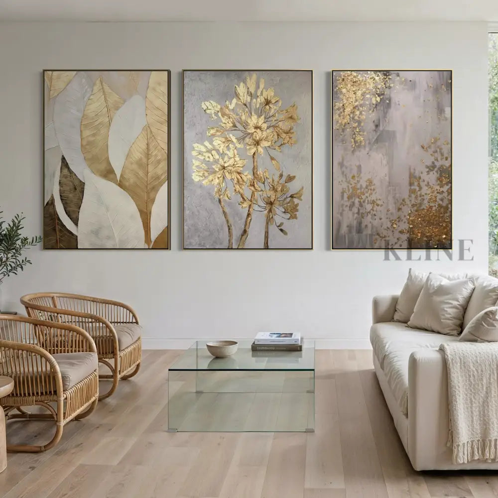 Golden Scatter Set Triptych - Hand Painting 