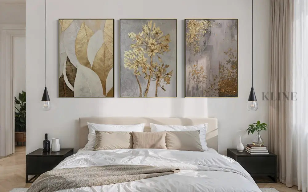 Golden Scatter Set Triptych - Hand Painting 
