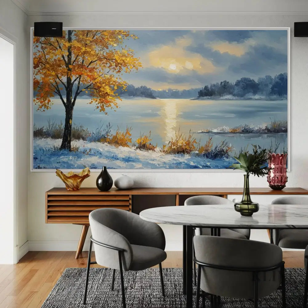 Golden Sentinels by the Frozen Mirror - Hand Painting 