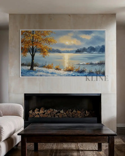 Golden Sentinels by the Frozen Mirror - Hand Painting