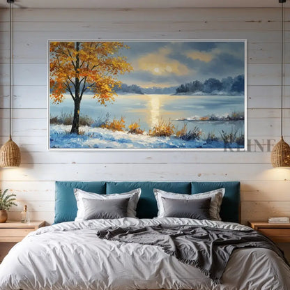 Golden Sentinels by the Frozen Mirror - Hand Painting