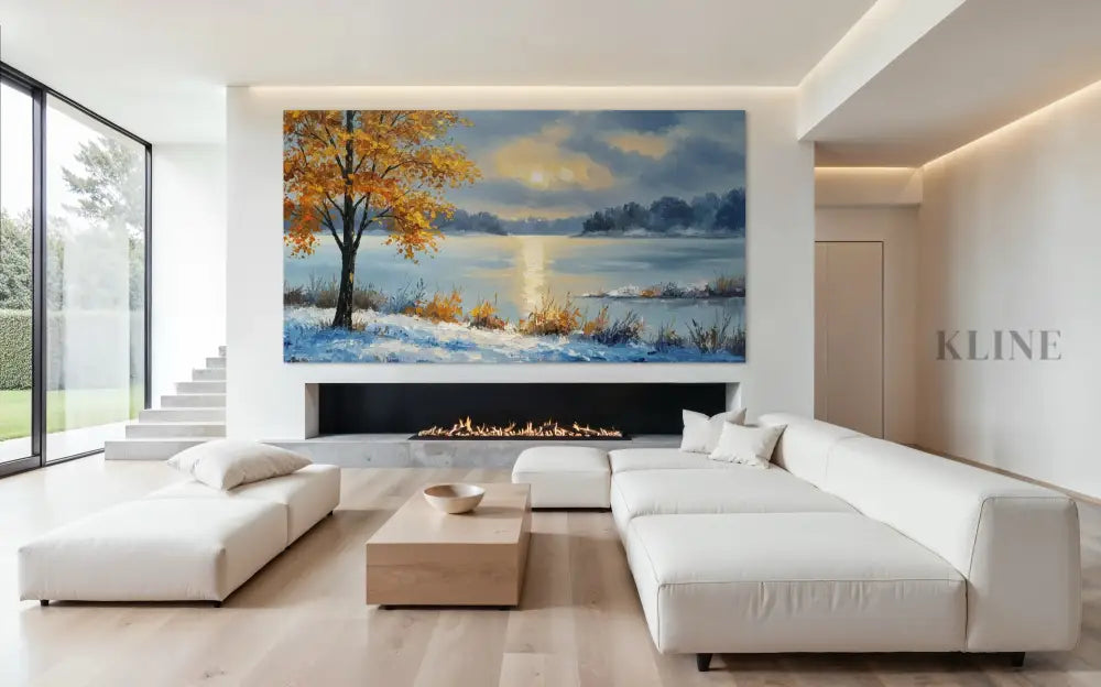 Golden Sentinels by the Frozen Mirror - Hand Painting