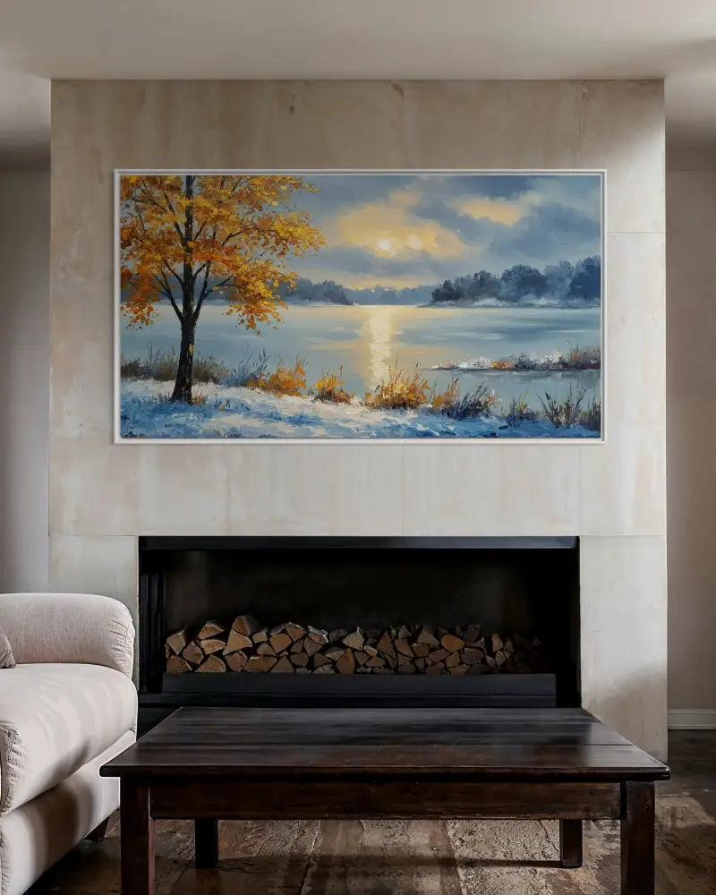 Golden Sentinels by the Frozen Mirror - Hand Painting 