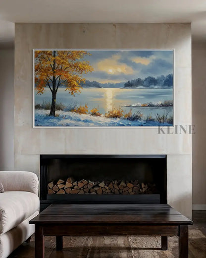 Golden Sentinels by the Frozen Mirror - Hand Painting
