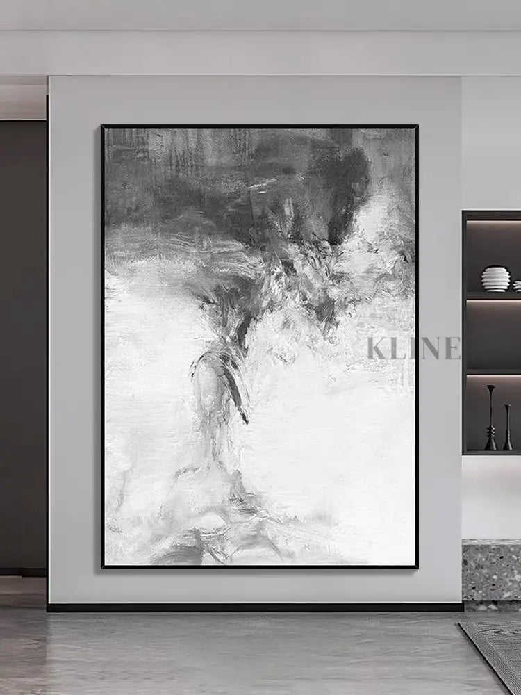 Gray and White Abstract Oil Painting - Hand Painting