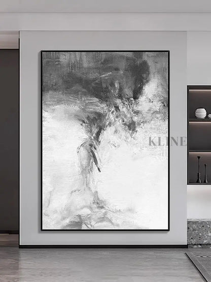 Gray and White Abstract Oil Painting - Hand Painting