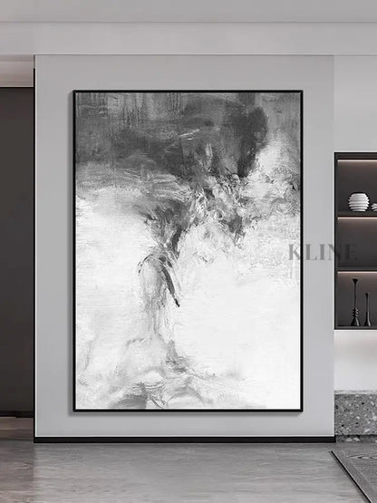 Gray and White Abstract Oil Painting - Hand Painting