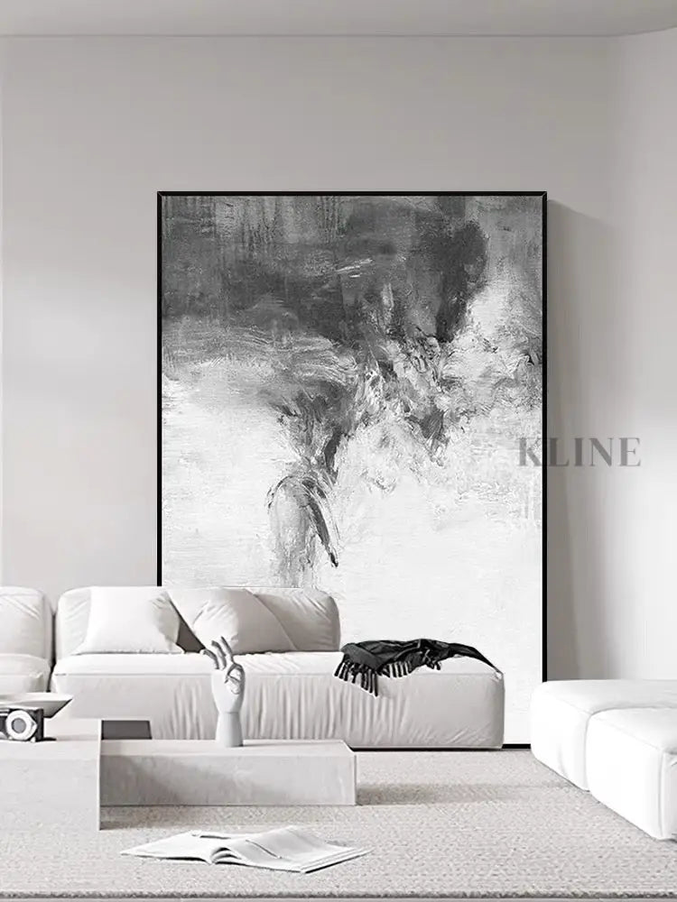 Gray and White Abstract Oil Painting - Hand Painting