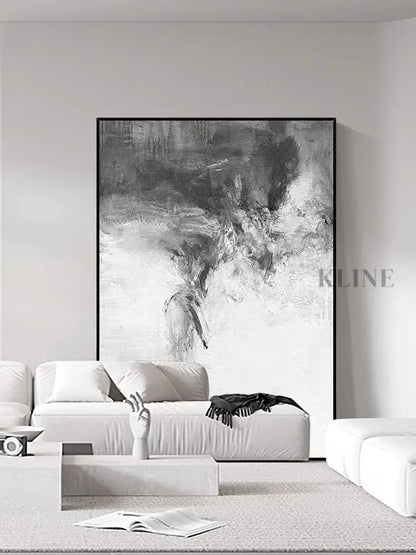 Gray and White Abstract Oil Painting - Hand Painting