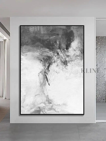 Gray and White Abstract Oil Painting - Hand Painting