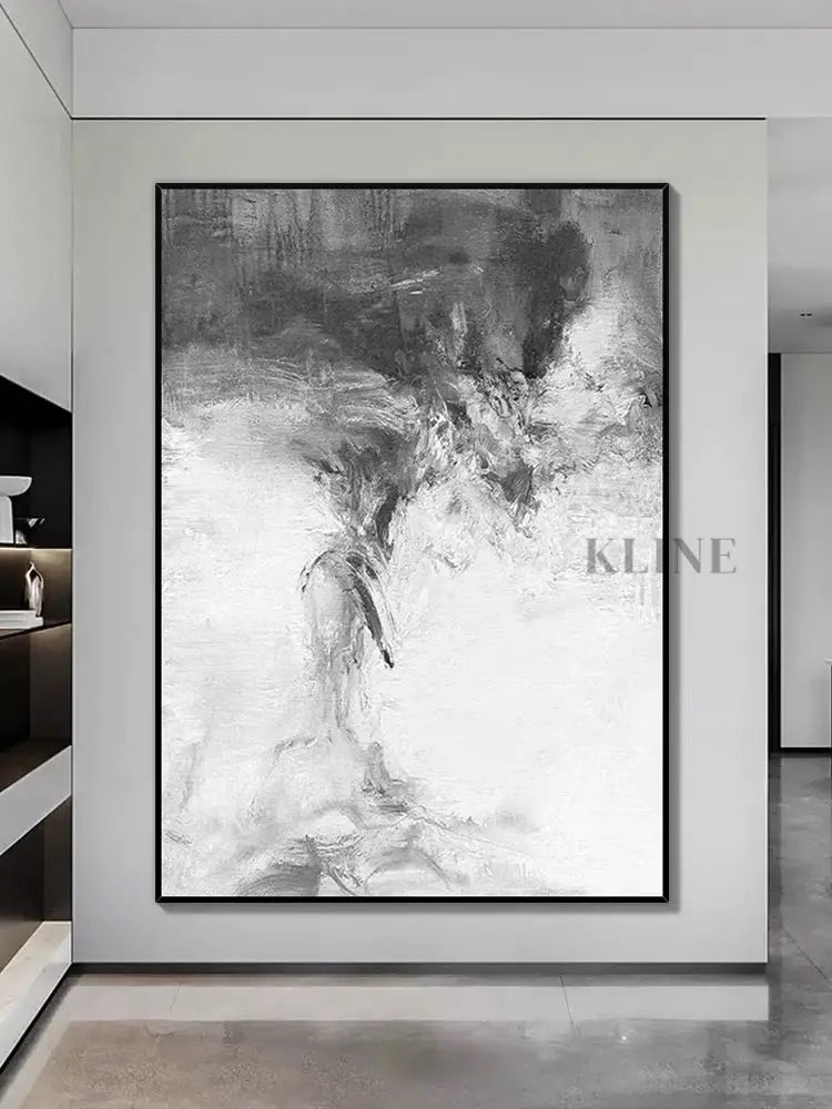 Gray and White Abstract Oil Painting - Hand Painting Originalgemälde zum Verkauf