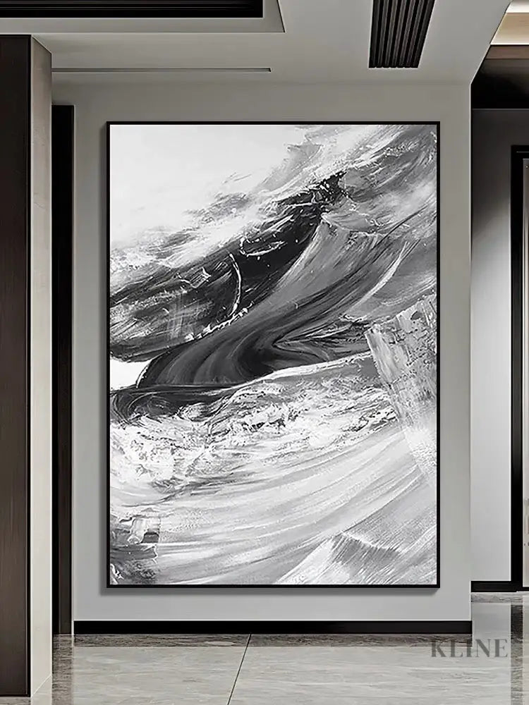Gray and White Brushstrokes Oil Painting - Hand Painting 