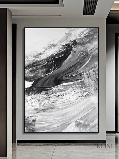 Gray and White Brushstrokes Oil Painting - Hand Painting