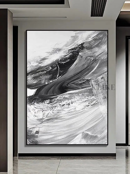 Gray and White Brushstrokes Oil Painting - Hand Painting