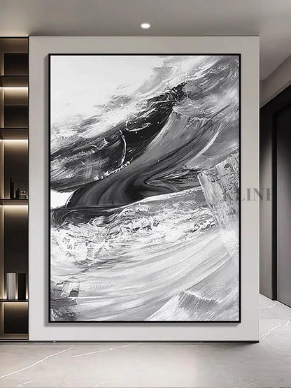 Gray and White Brushstrokes Oil Painting - Hand Painting