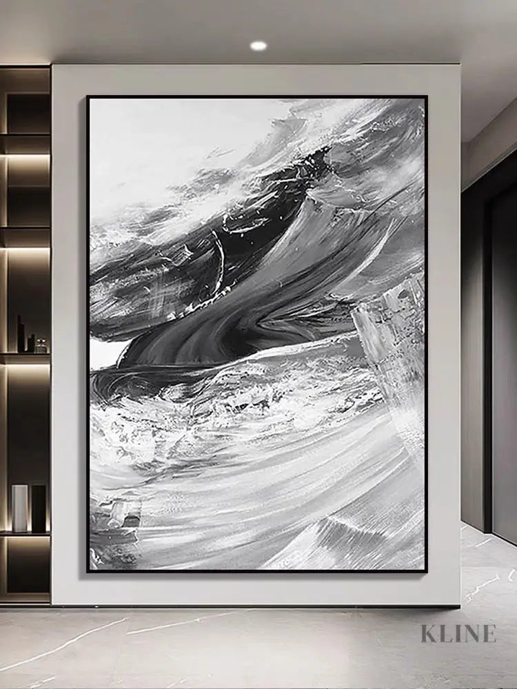 Gray and White Brushstrokes Oil Painting - Hand Painting
