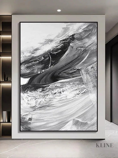 Gray and White Brushstrokes Oil Painting - Hand Painting