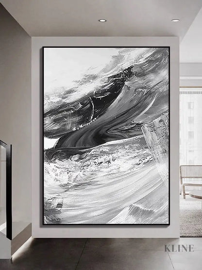 Gray and White Brushstrokes Oil Painting - Hand Painting