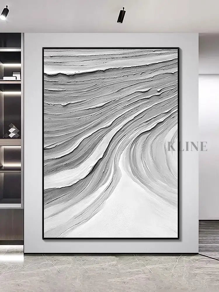 Gray Waves Textured Painting - Hand Painting
