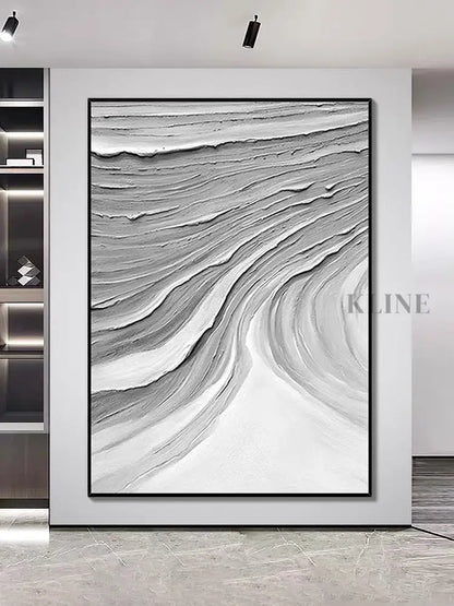 Gray Waves Textured Painting - Hand Painting
