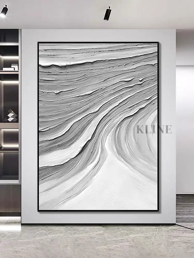 Gray Waves Textured Painting - Hand Painting Arte de pared grande