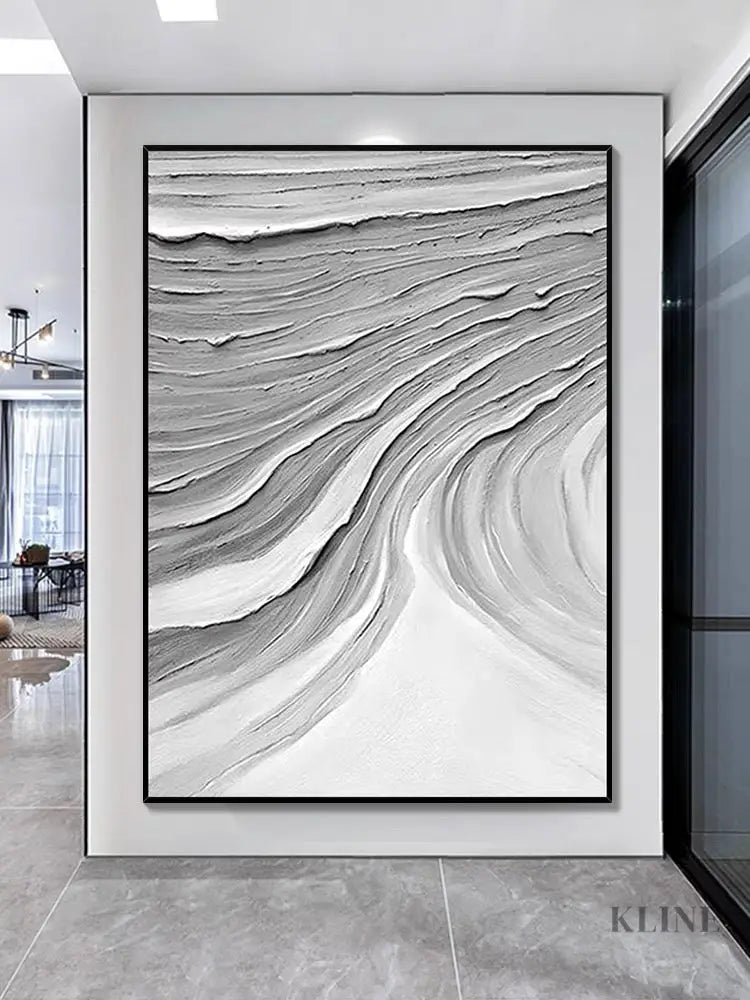 Gray Waves Textured Painting - Hand Painting