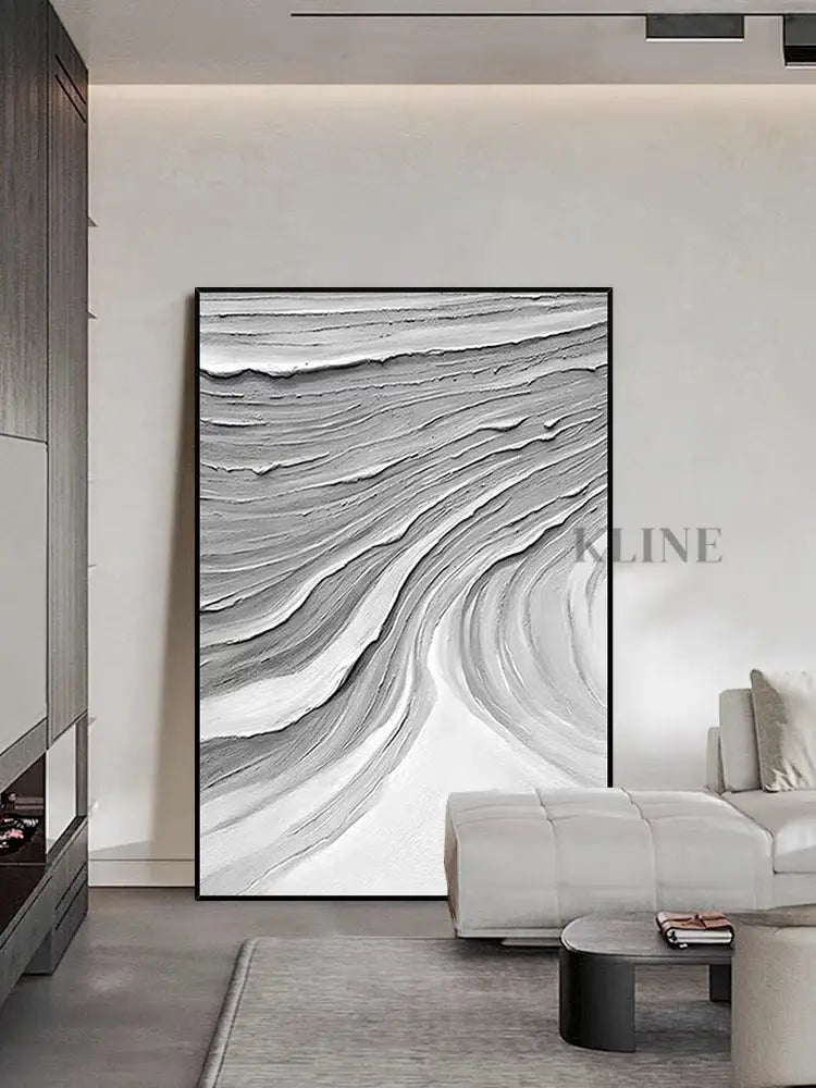 Gray Waves Textured Painting - Hand Painting Arte de pared grande