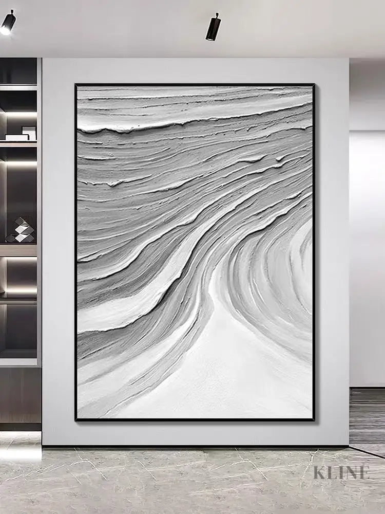 Gray Waves Textured Painting - Hand Painting