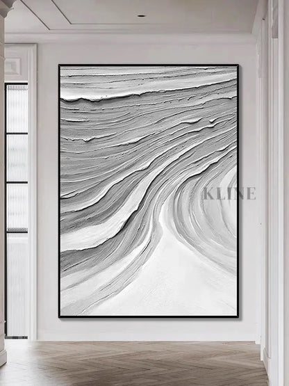 Gray Waves Textured Painting - Hand Painting